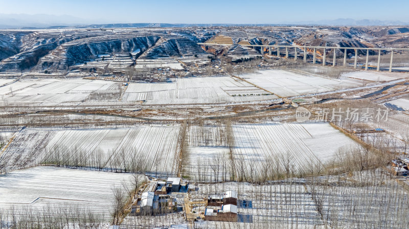 梯田村庄大地雪后航拍全景自然风景地形地理