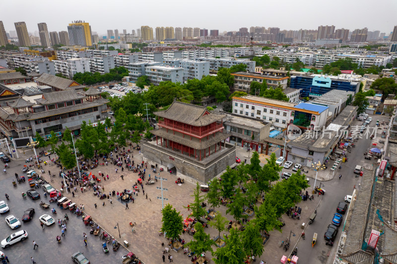 河北邢台城市古建筑建筑航拍摄图