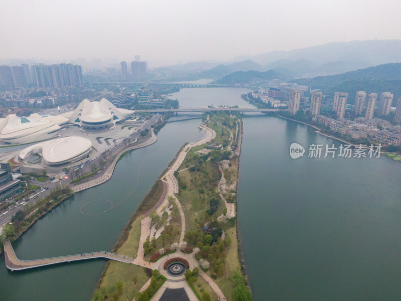 湖南长沙梅溪湖节庆岛航拍