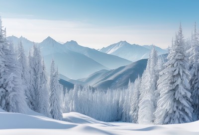 冬季森林白雪覆盖风景