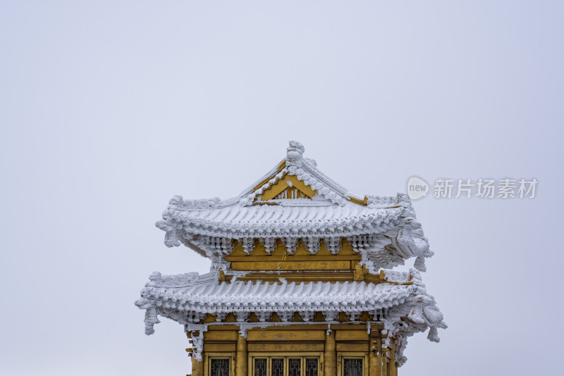 河南老君山冬季大雪古建筑航拍