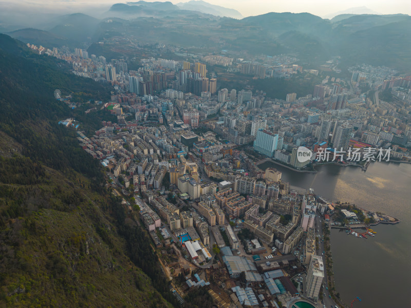 航拍云南红河州个旧市城市风光