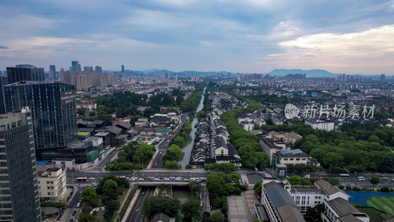 江苏苏州山塘街历史文化古建筑旅游景区航拍