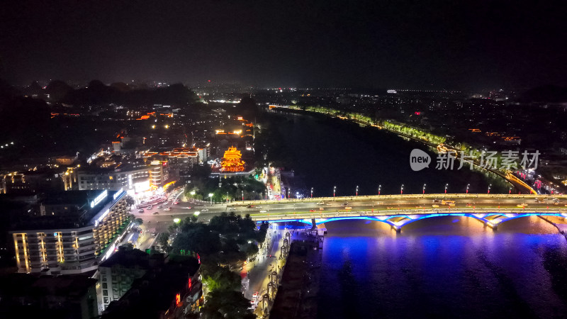 桂林解放大桥夜景航拍图