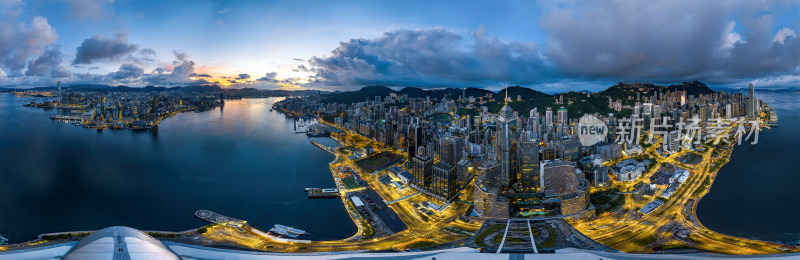 香港维多利亚港CBD中环夜景日出高空航拍