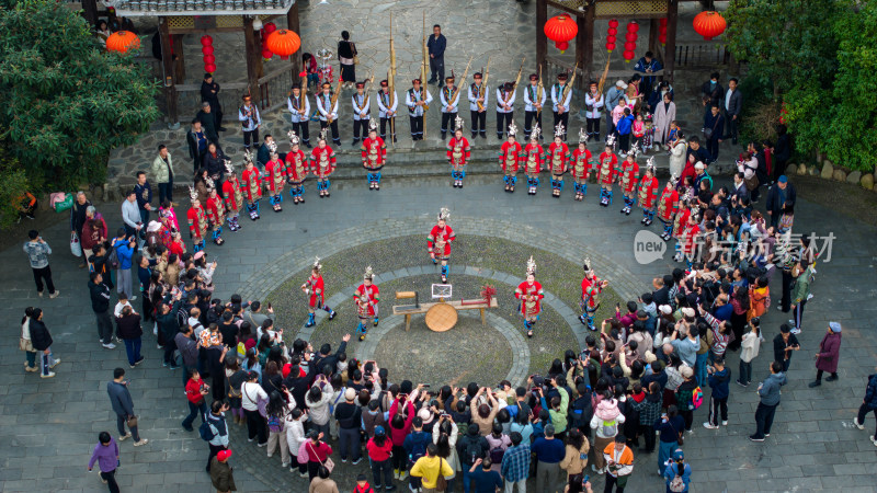 贵州肇兴侗寨新年迎宾仪式航拍