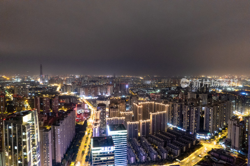 四川成都城市夜景灯光航拍图