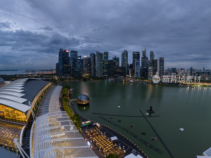 新加坡滨海湾金沙海滨奥林匹克蓝调夜景航拍