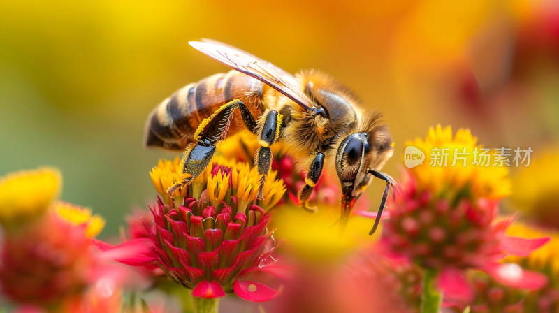 蜜蜂在花朵上花粉