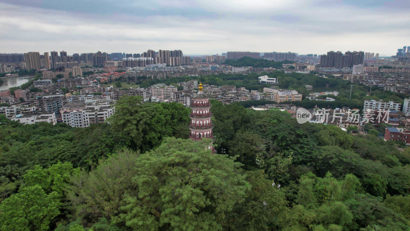 广东中山公园烟墩山塔航拍