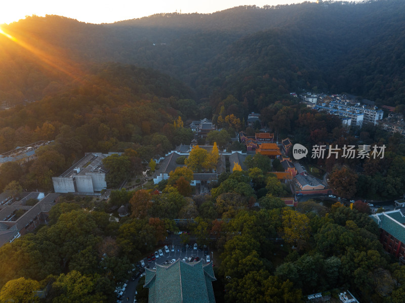 湖南长沙岳麓书院航拍鸟瞰秋景