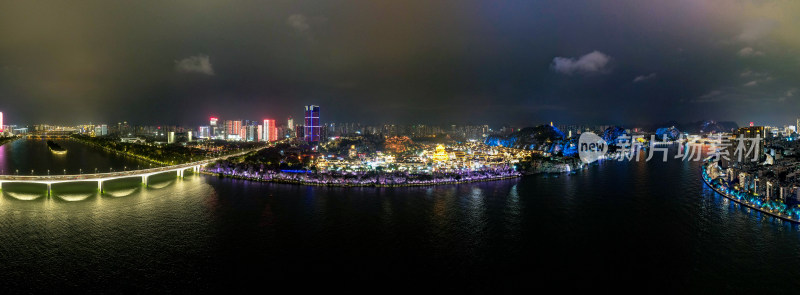 广西柳州城市夜景航拍全景图