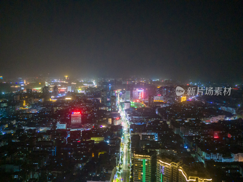 湖北鄂州城市夜景灯光交通航拍图