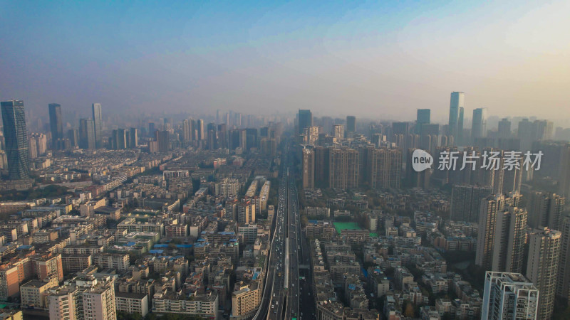 成都城市清晨航拍