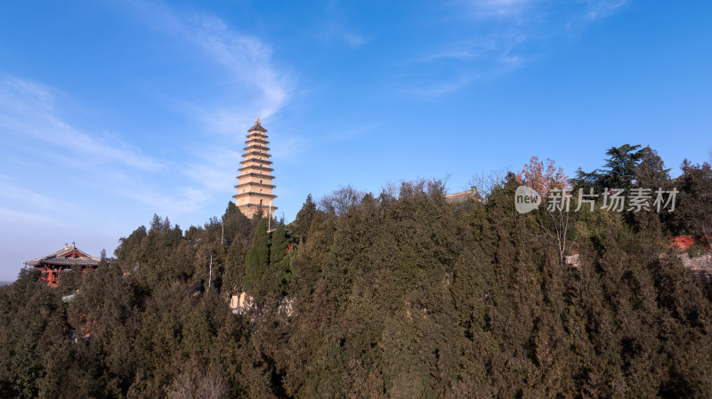 山西国宝文物普救寺莺莺塔航拍