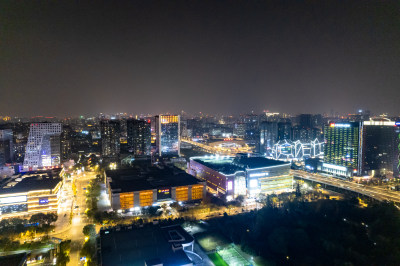 航拍四川成都城市夜景交通灯光