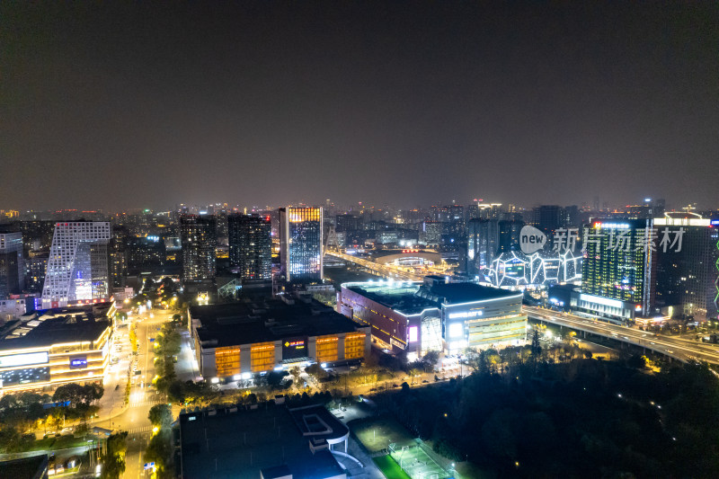 航拍四川成都城市夜景交通灯光