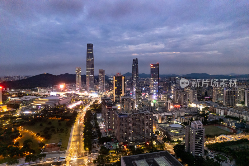 广东东湾夜幕降临夜景灯光航拍摄影图