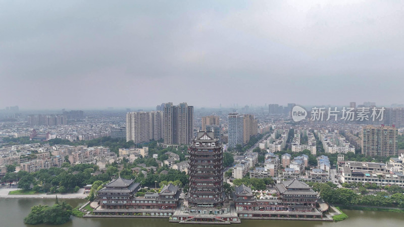 航拍眉山风光眉山远景楼