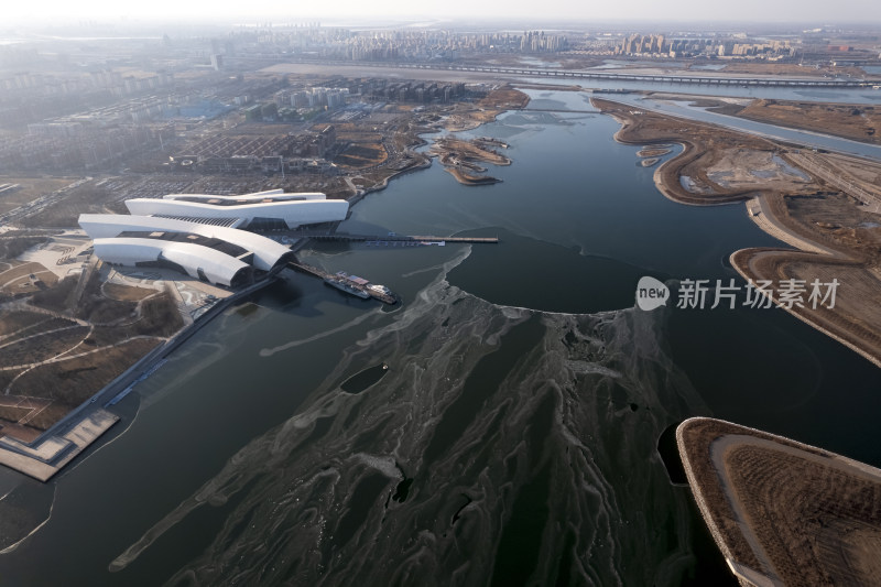 天津滨海生态城国家海洋博物馆城市风光航拍