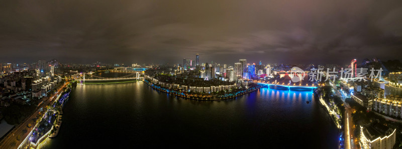 广西柳州城市夜景航拍全景图