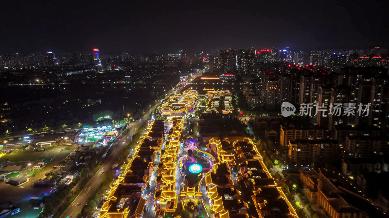 四川眉山东坡水街夜景灯光航拍图