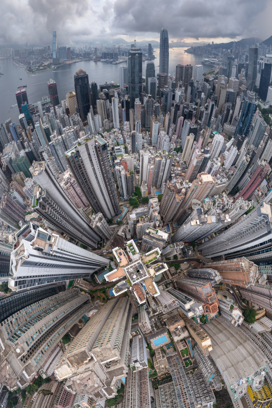 香港维多利亚港CBD中环夜景日出高空航拍