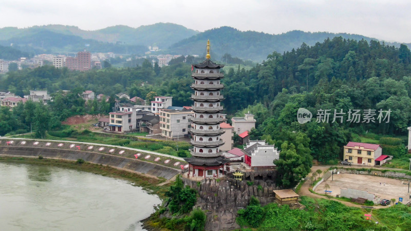 航拍湖南邵阳文昌塔地标建筑