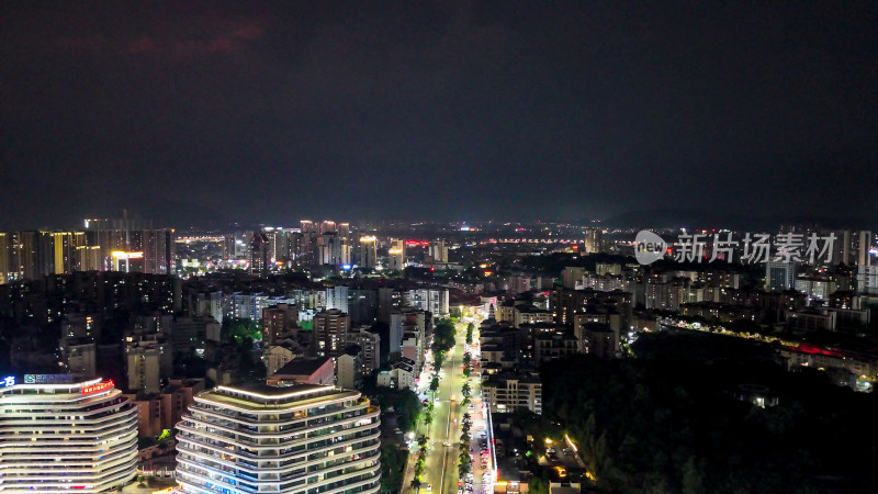 广东肇庆城市夜景灯光航拍图