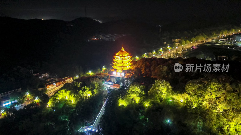 四川德阳钟鼓楼夜景灯光航拍图