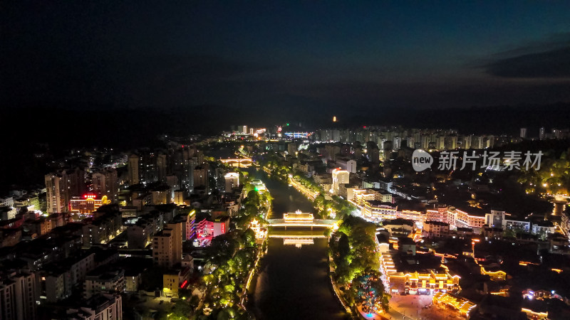 泰宁县城夜景航拍图