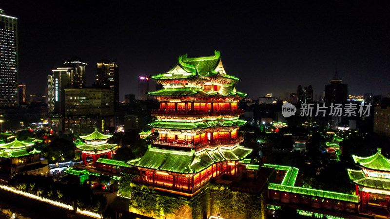 江西南昌滕王阁夜景灯光航拍