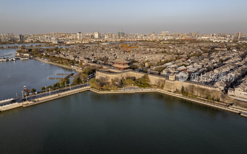 山东省聊城市东昌府区聊城古城航拍