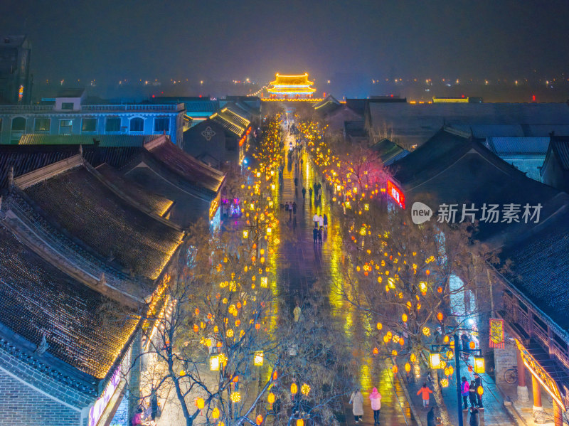 河南商丘古城雪景夜景航拍