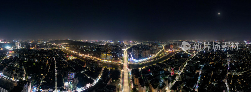 广东江门城市夜景交通城市大道航拍全景图