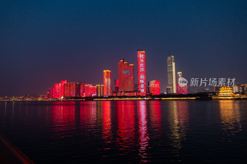 长沙市湘江夜景地标建筑灯光秀