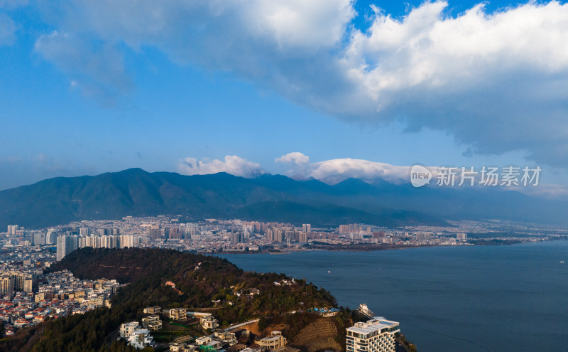 城市湖泊点苍山全景俯瞰