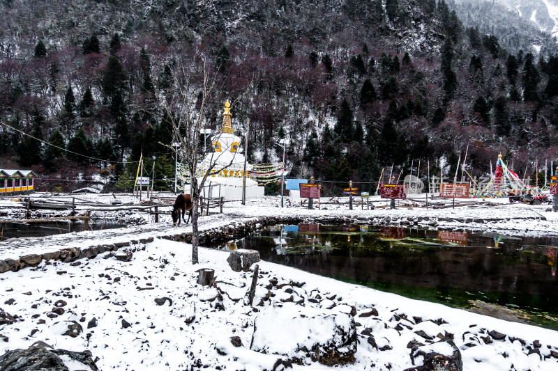 云南梅里雪山雨崩村雪景