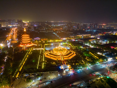 河南洛阳应天门夜景灯光航拍图