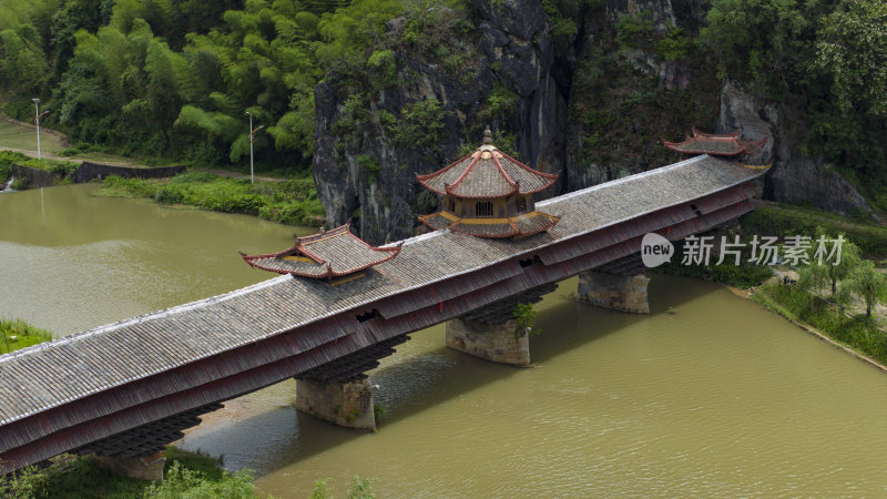 福建连城云龙廊桥晨曦航拍