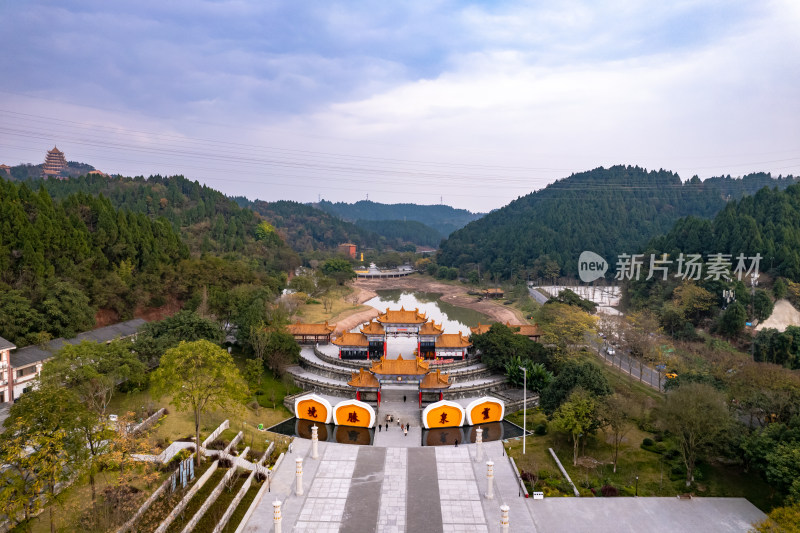 四川遂宁观音故里灵泉寺航拍图