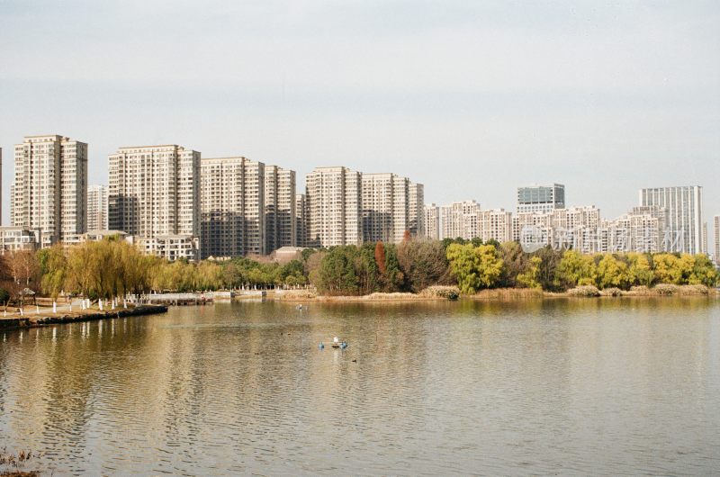 湖边的高楼建筑风景