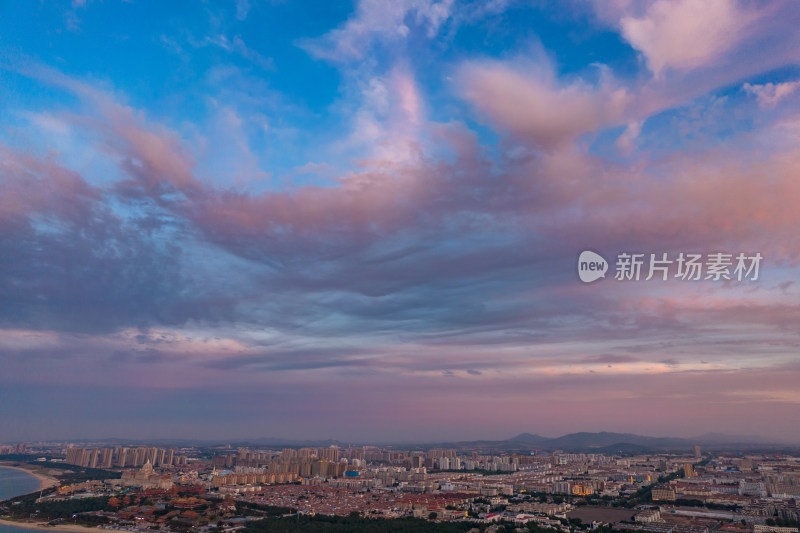 海边夕阳晚霞日落山东蓬莱航拍摄影图