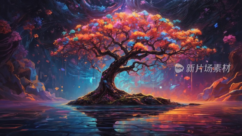 奇幻唯美彩色树艺术壁纸背景图