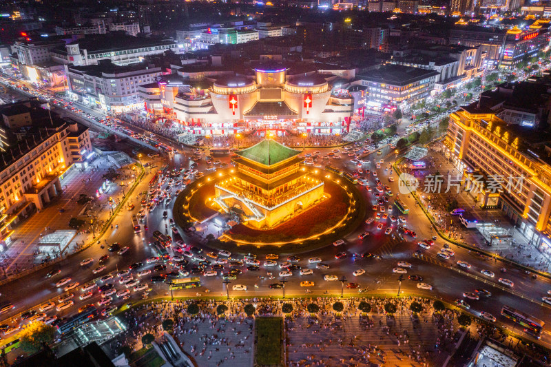 航拍西安钟楼夜景