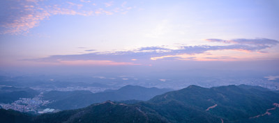 深圳羊台山公园黄昏夕阳晚霞火烧云全景长图