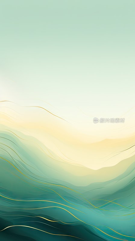 新中式山水画，绿金色渐变抽象背景