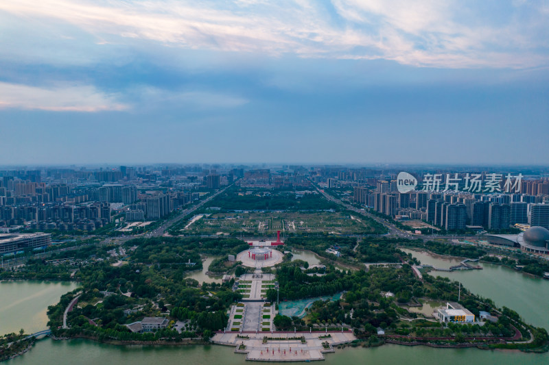 河南商丘城市晚霞大景航拍图