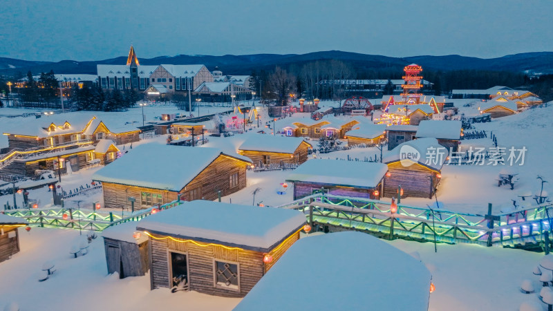 中国雪乡夜景航拍