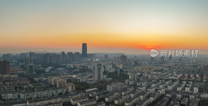 航拍昆山冬日城市日落风光大景